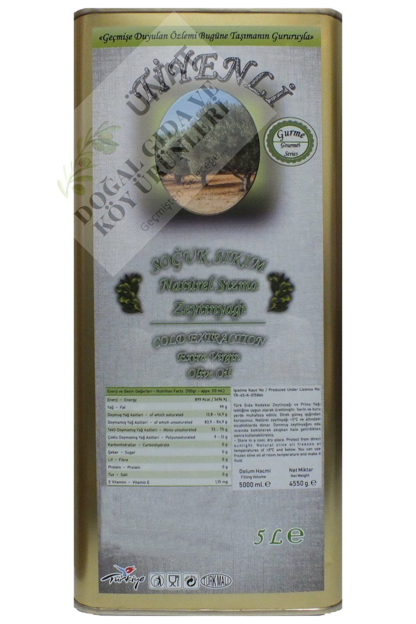 (Yeni Sezon - Erken Hasat 2024/25) Tiyenli Gurme Zeytinyağı 5 lt. - Soğuk Sıkım 0.2 Asit Naturel Sızma